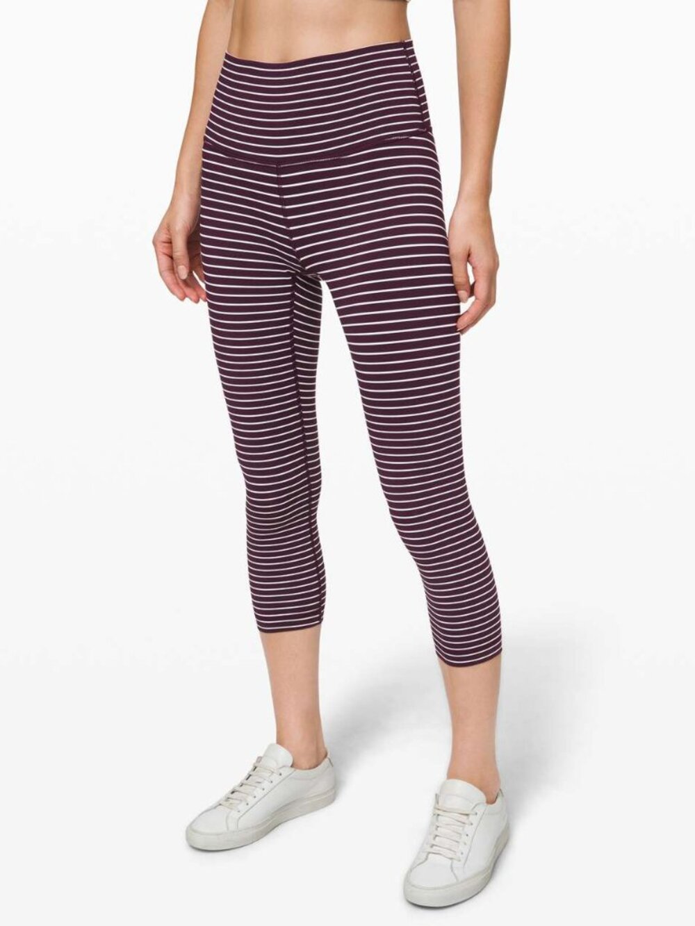 Lululemon Wunder Under Crop Hi-Rise Leggings Parallel Stripe Dark Adobe White